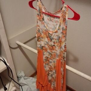 Floral Sleeveless Dress with Orange Accents